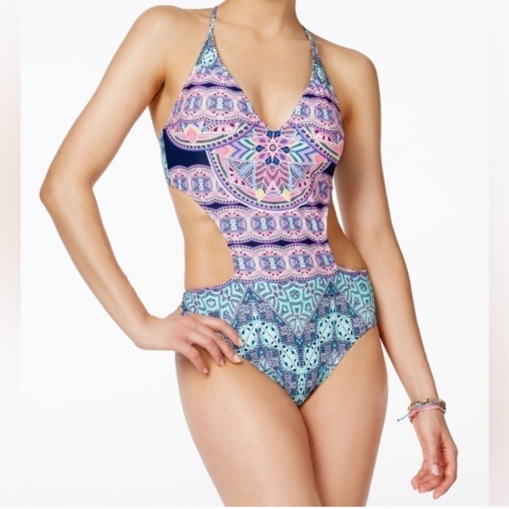 🌴🍹Jessica Simpson -Monokini Vibrant Patterned Swimsuit-Padded Bra- Size S